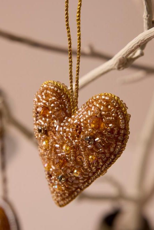 Perlehjerte juleophæng - brun